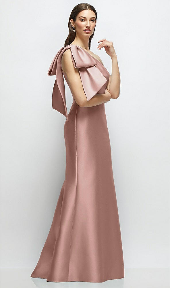 Front View - Neu Nude Bow One-Shoulder Satin Maxi Dress with Trumpet Skirt