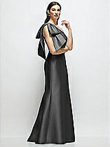 Front View Thumbnail - Pewter Bow One-Shoulder Satin Maxi Dress with Trumpet Skirt