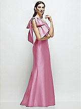 Front View Thumbnail - Powder Pink Bow One-Shoulder Satin Maxi Dress with Trumpet Skirt