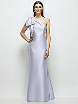 Side View Thumbnail - Silver Dove Bow One-Shoulder Satin Maxi Dress with Trumpet Skirt