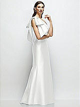 Front View Thumbnail - White Bow One-Shoulder Satin Maxi Dress with Trumpet Skirt