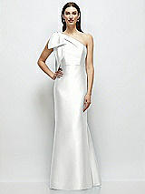 Side View Thumbnail - White Bow One-Shoulder Satin Maxi Dress with Trumpet Skirt