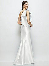 Rear View Thumbnail - White Bow One-Shoulder Satin Maxi Dress with Trumpet Skirt