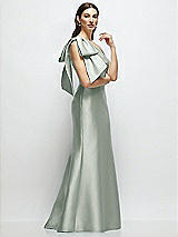 Front View Thumbnail - Willow Green Bow One-Shoulder Satin Maxi Dress with Trumpet Skirt