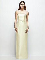 Front View Thumbnail - Butter Yellow Strapless Satin Column Dress with Bow-Trimmed Skinny Belt