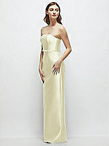 Side View Thumbnail - Butter Yellow Strapless Satin Column Dress with Bow-Trimmed Skinny Belt