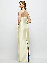 Rear View Thumbnail - Butter Yellow Strapless Satin Column Dress with Bow-Trimmed Skinny Belt