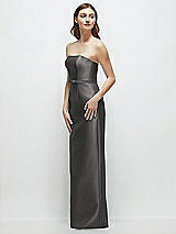 Side View Thumbnail - Caviar Gray Strapless Satin Column Dress with Bow-Trimmed Skinny Belt