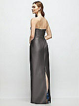 Rear View Thumbnail - Caviar Gray Strapless Satin Column Dress with Bow-Trimmed Skinny Belt