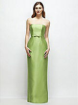 Front View Thumbnail - Mojito Strapless Satin Column Dress with Bow-Trimmed Skinny Belt