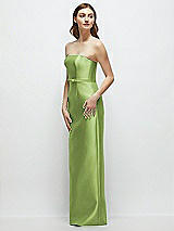 Side View Thumbnail - Mojito Strapless Satin Column Dress with Bow-Trimmed Skinny Belt