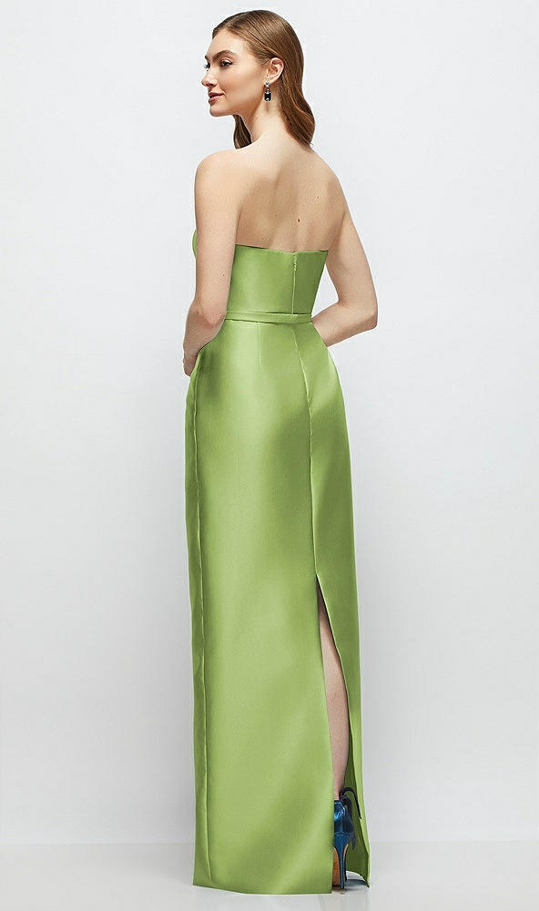 Back View - Mojito Strapless Satin Column Dress with Bow-Trimmed Skinny Belt