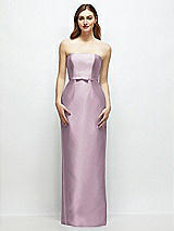 Front View Thumbnail - Suede Rose Strapless Satin Column Dress with Bow-Trimmed Skinny Belt