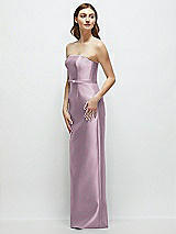 Side View Thumbnail - Suede Rose Strapless Satin Column Dress with Bow-Trimmed Skinny Belt