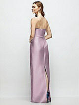 Rear View Thumbnail - Suede Rose Strapless Satin Column Dress with Bow-Trimmed Skinny Belt