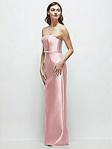 Side View Thumbnail - Ballet Pink Strapless Satin Column Dress with Bow-Trimmed Skinny Belt