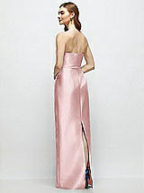 Rear View Thumbnail - Ballet Pink Strapless Satin Column Dress with Bow-Trimmed Skinny Belt