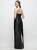 Rear View Thumbnail - Black Strapless Satin Column Dress with Bow-Trimmed Skinny Belt