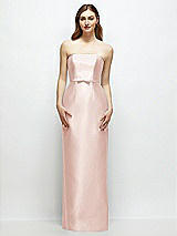 Front View Thumbnail - Blush Strapless Satin Column Dress with Bow-Trimmed Skinny Belt