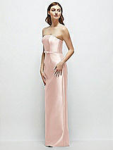 Side View Thumbnail - Blush Strapless Satin Column Dress with Bow-Trimmed Skinny Belt