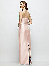 Rear View Thumbnail - Blush Strapless Satin Column Dress with Bow-Trimmed Skinny Belt