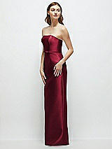 Side View Thumbnail - Burgundy Strapless Satin Column Dress with Bow-Trimmed Skinny Belt