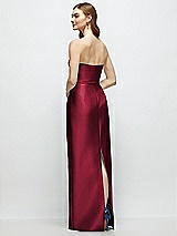 Rear View Thumbnail - Burgundy Strapless Satin Column Dress with Bow-Trimmed Skinny Belt