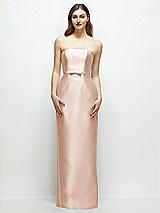 Front View Thumbnail - Cameo Strapless Satin Column Dress with Bow-Trimmed Skinny Belt