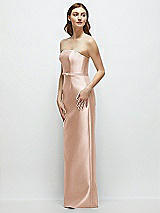 Side View Thumbnail - Cameo Strapless Satin Column Dress with Bow-Trimmed Skinny Belt