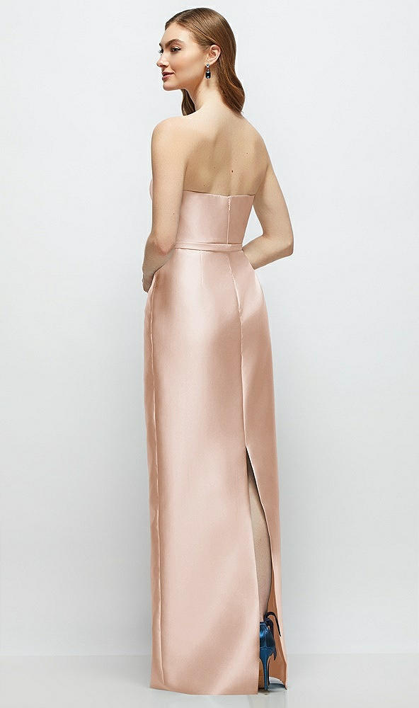 Back View - Cameo Strapless Satin Column Dress with Bow-Trimmed Skinny Belt