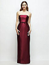 Front View Thumbnail - Cabernet Strapless Satin Column Dress with Bow-Trimmed Skinny Belt