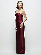 Side View Thumbnail - Cabernet Strapless Satin Column Dress with Bow-Trimmed Skinny Belt