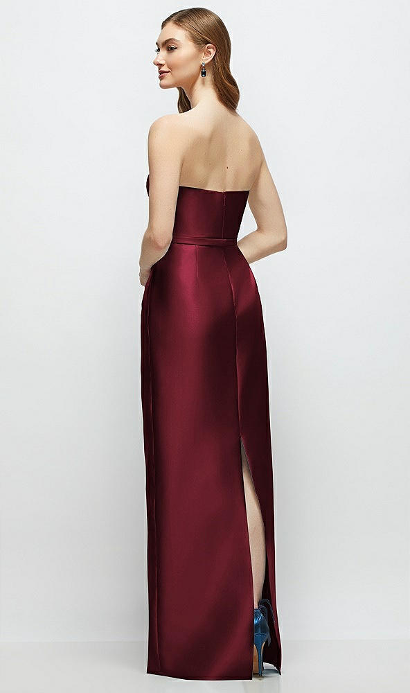 Back View - Cabernet Strapless Satin Column Dress with Bow-Trimmed Skinny Belt