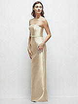 Side View Thumbnail - Champagne Strapless Satin Column Dress with Bow-Trimmed Skinny Belt