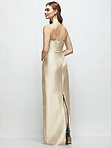 Rear View Thumbnail - Champagne Strapless Satin Column Dress with Bow-Trimmed Skinny Belt