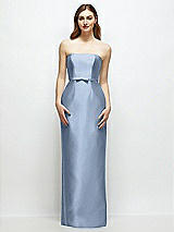 Front View Thumbnail - Cloudy Strapless Satin Column Dress with Bow-Trimmed Skinny Belt