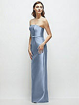 Side View Thumbnail - Cloudy Strapless Satin Column Dress with Bow-Trimmed Skinny Belt