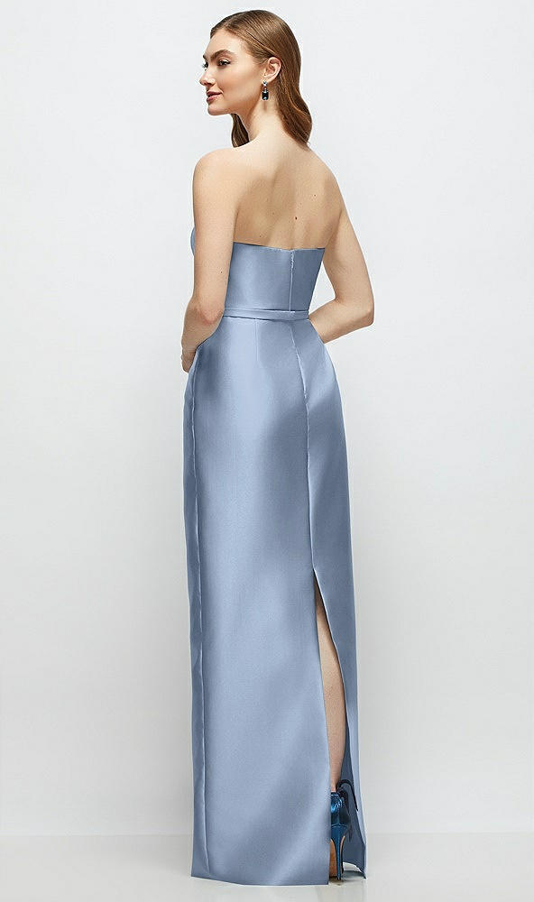 Back View - Cloudy Strapless Satin Column Dress with Bow-Trimmed Skinny Belt