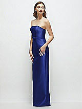 Side View Thumbnail - Cobalt Blue Strapless Satin Column Dress with Bow-Trimmed Skinny Belt