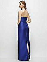 Rear View Thumbnail - Cobalt Blue Strapless Satin Column Dress with Bow-Trimmed Skinny Belt