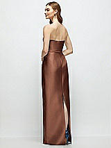 Rear View Thumbnail - Cognac Strapless Satin Column Dress with Bow-Trimmed Skinny Belt