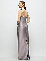 Rear View Thumbnail - Cashmere Gray Strapless Satin Column Dress with Bow-Trimmed Skinny Belt