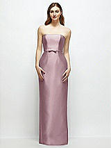 Front View Thumbnail - Dusty Rose Strapless Satin Column Dress with Bow-Trimmed Skinny Belt