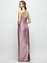 Rear View Thumbnail - Dusty Rose Strapless Satin Column Dress with Bow-Trimmed Skinny Belt