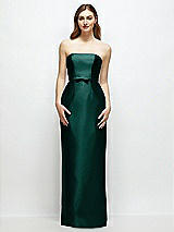 Front View Thumbnail - Evergreen Strapless Satin Column Dress with Bow-Trimmed Skinny Belt