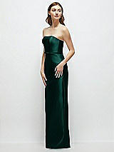 Side View Thumbnail - Evergreen Strapless Satin Column Dress with Bow-Trimmed Skinny Belt