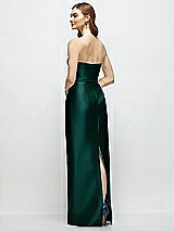 Rear View Thumbnail - Evergreen Strapless Satin Column Dress with Bow-Trimmed Skinny Belt