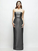 Front View Thumbnail - Gunmetal Strapless Satin Column Dress with Bow-Trimmed Skinny Belt