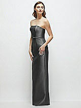 Side View Thumbnail - Gunmetal Strapless Satin Column Dress with Bow-Trimmed Skinny Belt