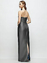 Rear View Thumbnail - Gunmetal Strapless Satin Column Dress with Bow-Trimmed Skinny Belt